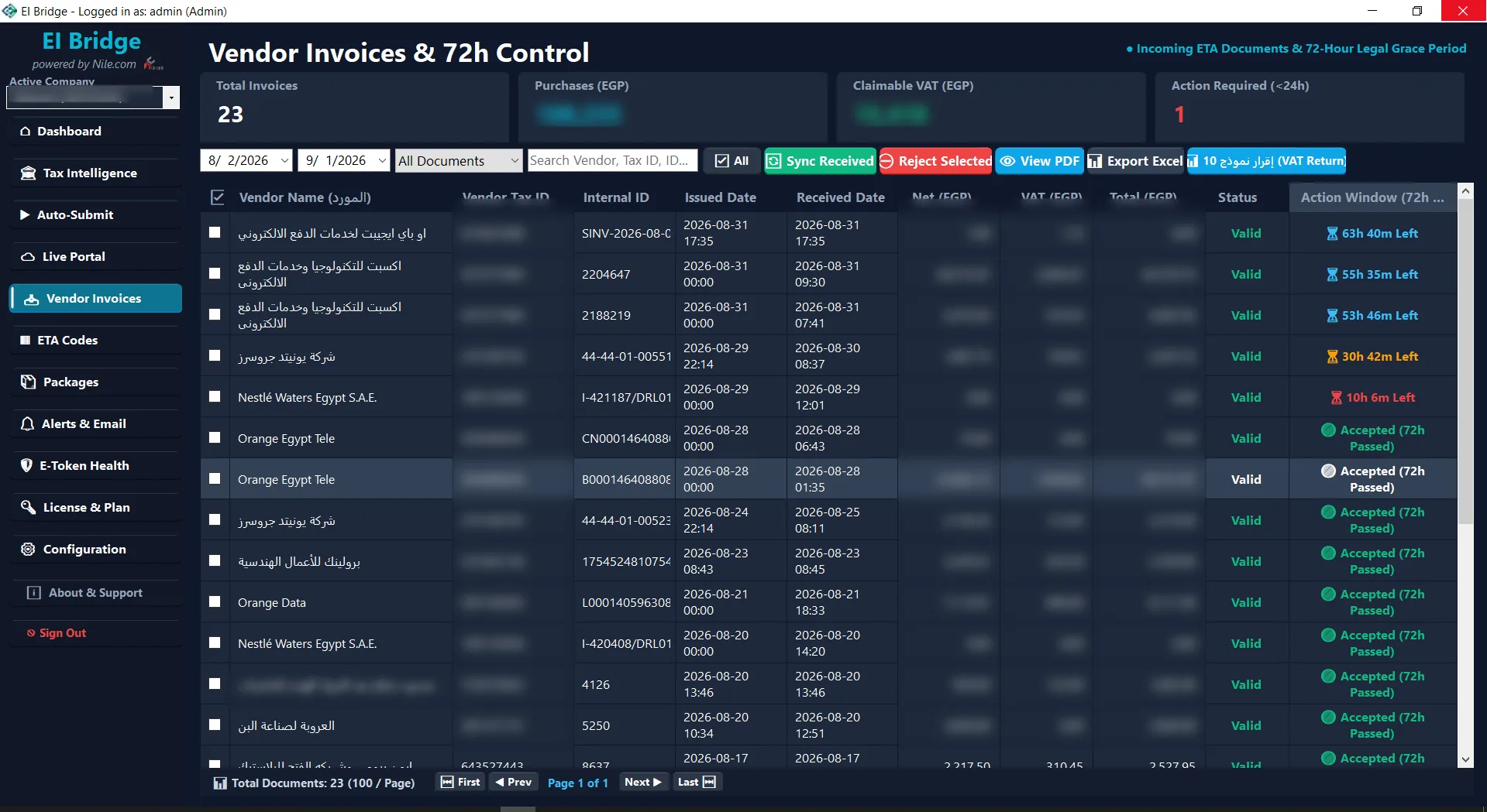 Vendor invoices and 72-hour rejection countdown