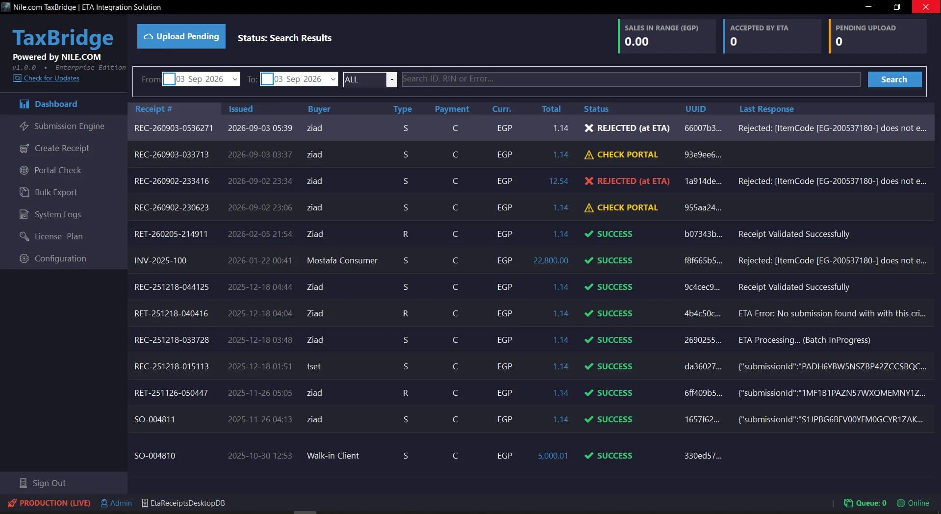 Live receipt command centre